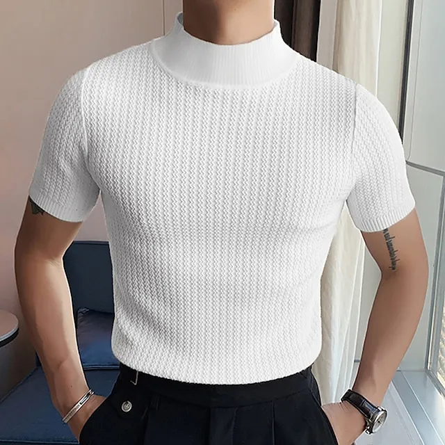 Men’s T shirt Tee Knit Tee Tee Top Plain Turtleneck Street Vacation Short Sleeves Knitting Clothing Apparel Fashion Designer Basic 9a50456d21bfc41024d856c264423f20