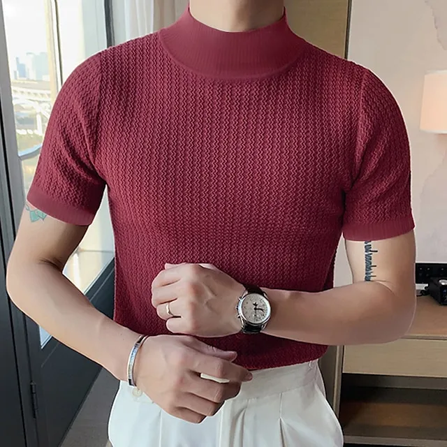 Men’s T shirt Tee Knit Tee Tee Top Plain Turtleneck Street Vacation Short Sleeves Knitting Clothing Apparel Fashion Designer Basic a80385769f27fba780755f71c35372aa