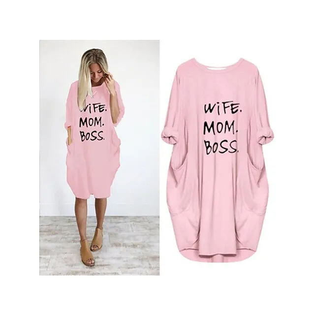Women's Pajamas Loungewear Nightgown Sleepwear Letter Fashion Simple Basic Home Daily Mother's Day Polyester Pullover Summer Spring claret Orange red 36e537490d1e615d8160aec9f7ae154a