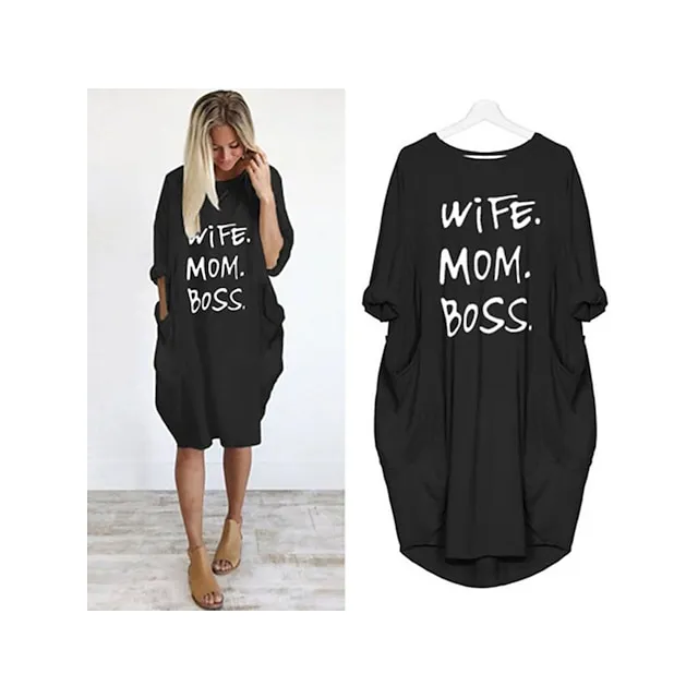 Women’s Pajamas Loungewear Nightgown Sleepwear Letter Fashion Simple Basic Home Daily Mother’s Day Polyester Pullover Summer Spring claret Orange red 7ced665b12987b5cd1b1b1fc80d3db49