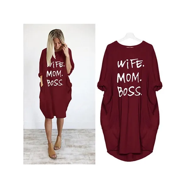 Women’s Pajamas Loungewear Nightgown Sleepwear Letter Fashion Simple Basic Home Daily Mother’s Day Polyester Pullover Summer Spring claret Orange red 8baee5c4adc34d2f2660c0efe11f8ecf