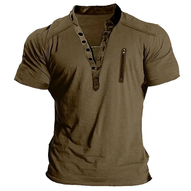 Men's T shirt Tee Henley Shirt Tee Top Plain Henley Street Vacation Short Sleeves Clothing Apparel Fashion Designer Basic 6d3379fbf3b58af64fecc3f64da9774d