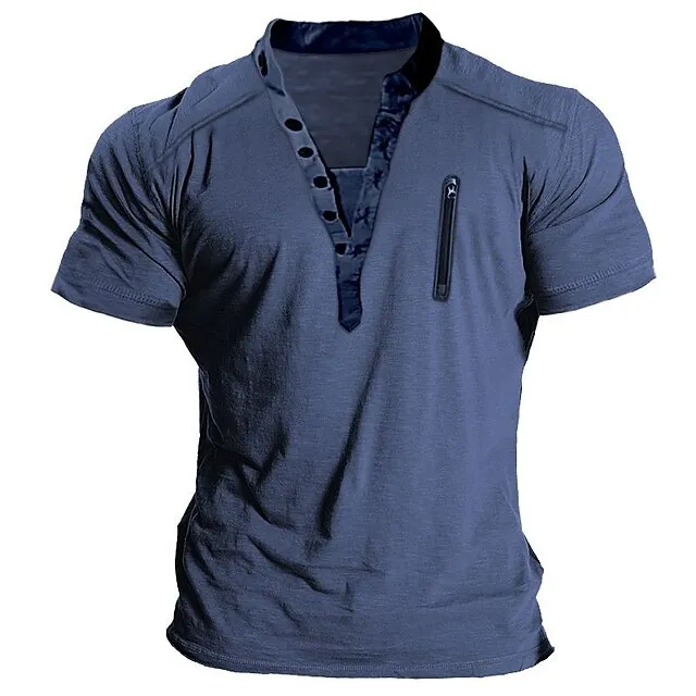 Men’s T shirt Tee Henley Shirt Tee Top Plain Henley Street Vacation Short Sleeves Clothing Apparel Fashion Designer Basic a5af8452691fa846e0b4f9bad92a4bb0