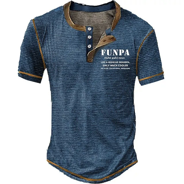 Funpa Mens Graphic Shirt Waffle Henley Letter Clothing Apparel 3D Print Outdoor Daily Short Sleeve Button Fashion Designer Basic Birthday Blue Denim af31a52757c2d99d627547bc823df6f8
