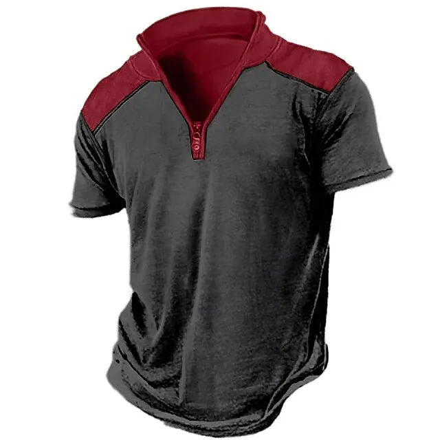 Men’s T shirt Tee Tee Top Color Block Standing Collar Street Vacation Short Sleeves Clothing Apparel Fashion Designer Basic e8a69abf0b21154f8f558e8313e46d32