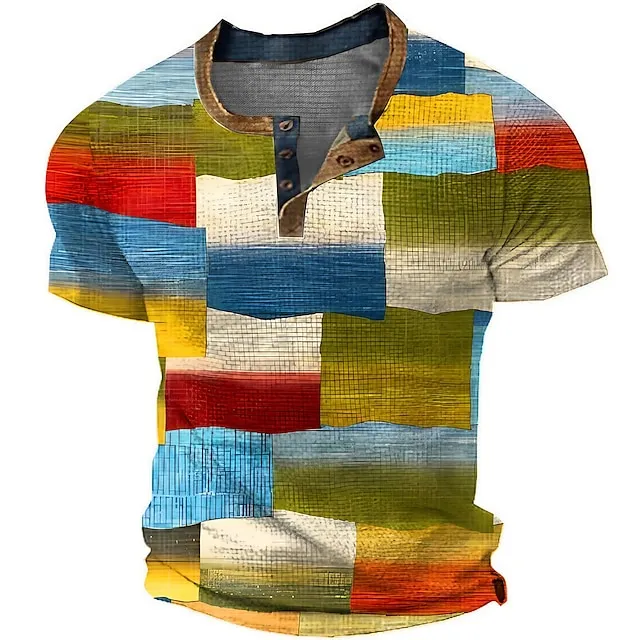 Men's Waffle Henley Shirt Graphic Plaid Color Block Henley Clothing Apparel 3D Print Outdoor Daily Short Sleeve Button Fashion Designer Basic 9b4f840b11363cc1c54014138cf5d0f8