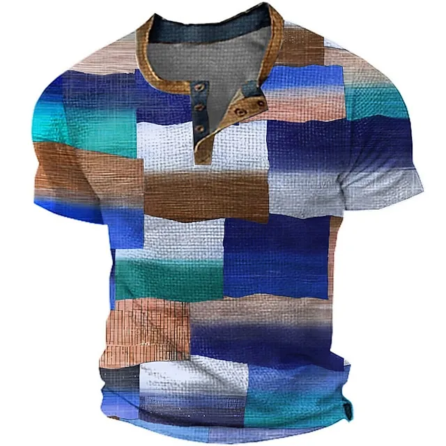 Men’s Waffle Henley Shirt Graphic Plaid Color Block Henley Clothing Apparel 3D Print Outdoor Daily Short Sleeve Button Fashion Designer Basic f43f59a80ce03d09f7259c8b30f6b86d