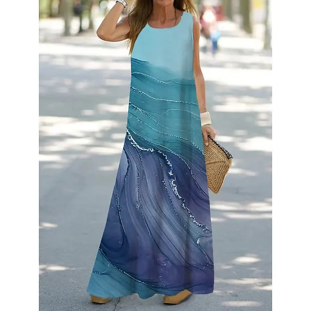 Women’s Shift Dress Tank Dress Ombre Floral Print Crew Neck Maxi long Dress Fashion Streetwear Outdoor Daily Sleeveless Loose Fit Light Pink Pink Navy Blue Summer Spring S M L XL XXL 6b5acef16123aaa6e2f2e8f9623c9c2c