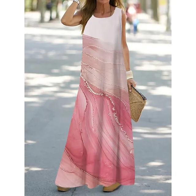 Women's Shift Dress Tank Dress Ombre Floral Print Crew Neck Maxi long Dress Fashion Streetwear Outdoor Daily Sleeveless Loose Fit Light Pink Pink Navy Blue Summer Spring S M L XL XXL b46694ac0e37270cd973c4c9793e8d20