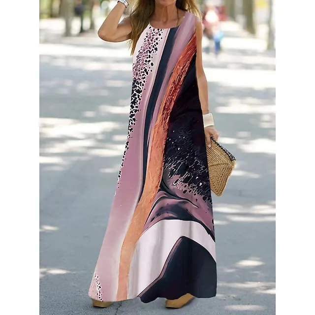 Women’s Shift Dress Tank Dress Ombre Floral Print Crew Neck Maxi long Dress Fashion Streetwear Outdoor Daily Sleeveless Loose Fit Light Pink Pink Navy Blue Summer Spring S M L XL XXL cf64c5e51e04079440b13e21b5874044