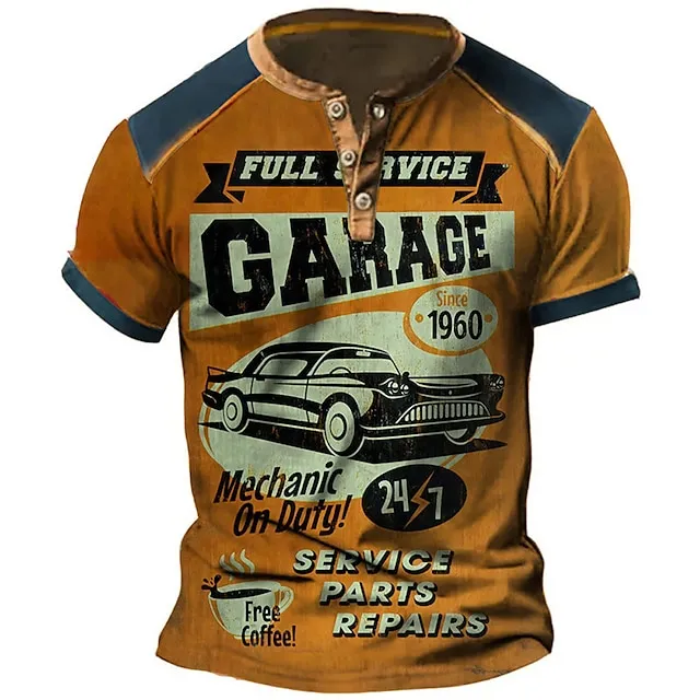 Men’s Henley Shirt Graphic Car Henley Clothing Apparel 3D Print Outdoor Daily Short Sleeve Button-Down Print Fashion Designer Comfortable 378adb6cc4129204a38d82abc81cbe62