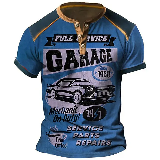 Men’s Henley Shirt Graphic Car Henley Clothing Apparel 3D Print Outdoor Daily Short Sleeve Button-Down Print Fashion Designer Comfortable 82cfe49a901e8a387d71424160070fb8