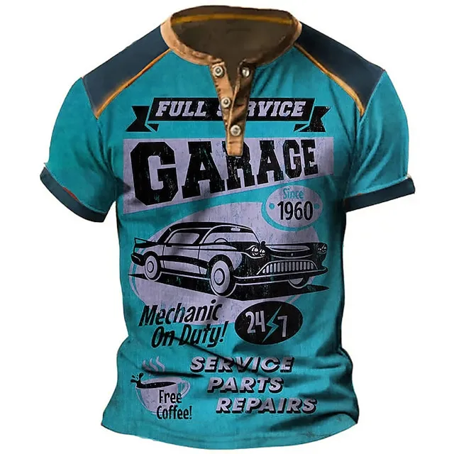 Men’s Henley Shirt Graphic Car Henley Clothing Apparel 3D Print Outdoor Daily Short Sleeve Button-Down Print Fashion Designer Comfortable bfd729c2902cf5f2a1ddb61a0929b6f7
