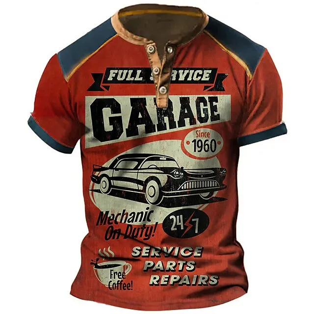 Men's Henley Shirt Graphic Car Henley Clothing Apparel 3D Print Outdoor Daily Short Sleeve Button-Down Print Fashion Designer Comfortable e2439a2cd77af78f797acd960de572f6