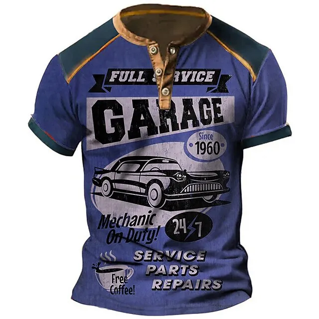 Men’s Henley Shirt Graphic Car Henley Clothing Apparel 3D Print Outdoor Daily Short Sleeve Button-Down Print Fashion Designer Comfortable f73cf654a99c78fac5179d50ec52a440