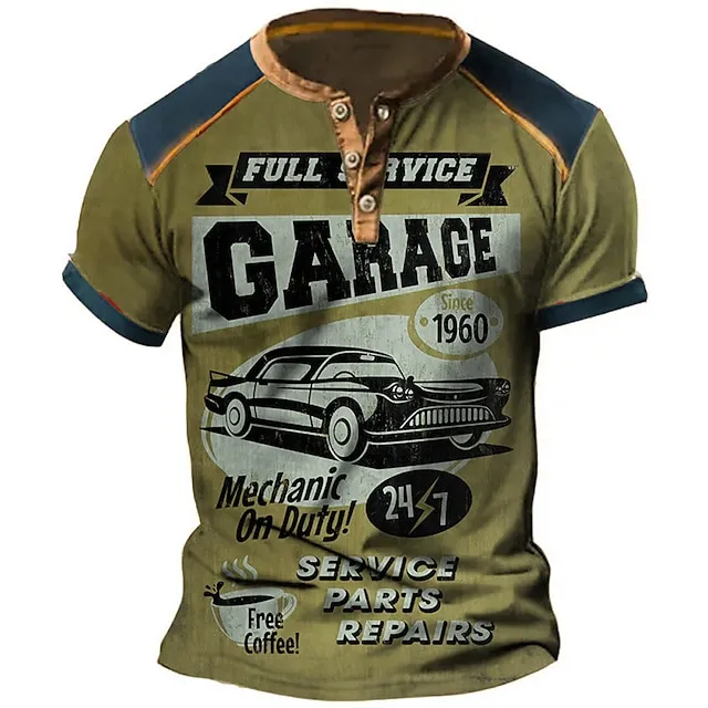 Men’s Henley Shirt Graphic Car Henley Clothing Apparel 3D Print Outdoor Daily Short Sleeve Button-Down Print Fashion Designer Comfortable fd93d47ef664d5d5cffbc0c81359b79b