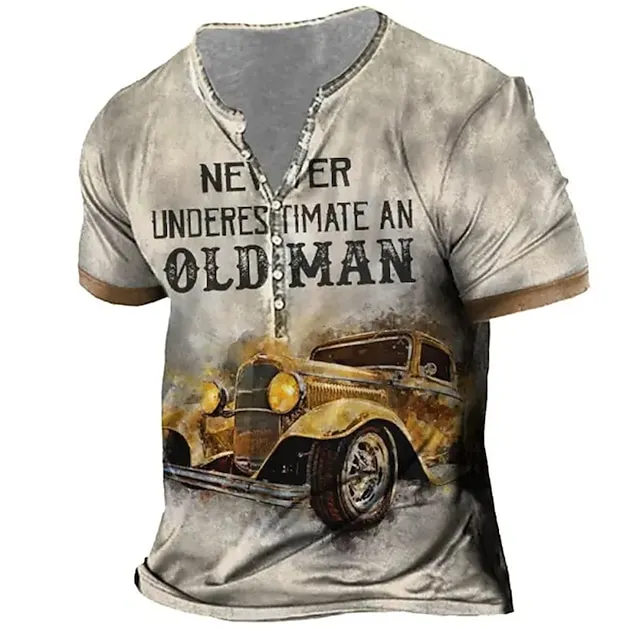 Old Man Vintage Mens 3D Shirt | Green Summer Cotton | Men'S Henley Graphic Car Clothing Apparel 3D Print Outdoor Daily Short Sleeve Button Down Fashion Designer 29f6a21b82f671341f4e715049cee0ff
