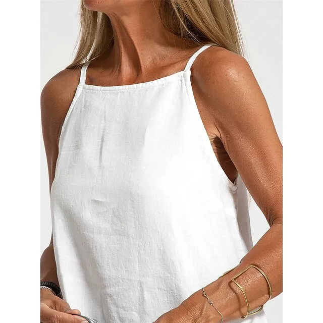 Women’s Cotton and Linen Nightdress Pure Color Loungewear Nightshirt Dress Fashion Casual Comfort Home Street Date Airport Breathable Straps Sleeveless Dress Summer Spring Black White c39c66fa1300bd9dfe6aca63e12112e7