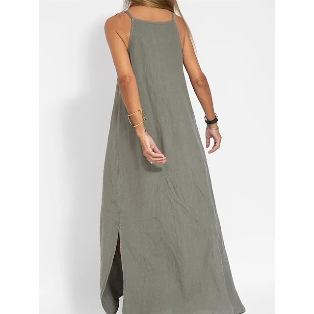 Women’s Cotton and Linen Nightdress Pure Color Loungewear Nightshirt Dress Fashion Casual Comfort Home Street Date Airport Breathable Straps Sleeveless Dress Summer Spring Black White e82a6df8b546cad8fd108617a16d5b08