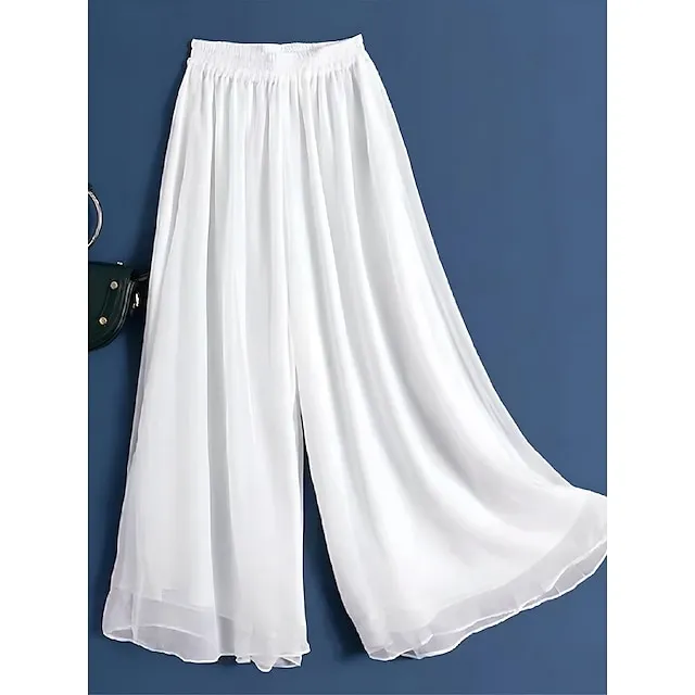Women’s Wide Leg Chinos Pants Trousers Plain Wide Leg Baggy Full Length Micro-elastic Mid Waist Stylish Casual Valentine’s Day Daily Black White M L Summer Spring 0fe6d415bfc7eb17cc0ebd55ff0faba3