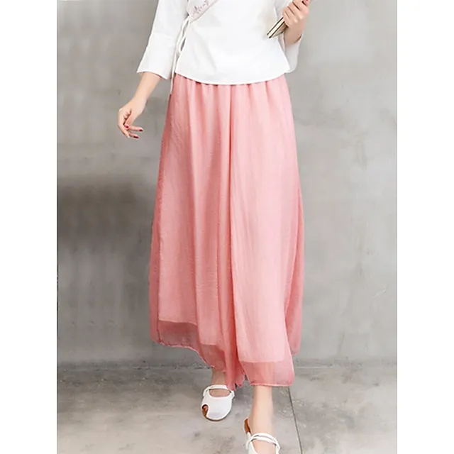 Women’s Wide Leg Chinos Pants Trousers Plain Wide Leg Baggy Full Length Micro-elastic Mid Waist Stylish Casual Valentine’s Day Daily Black White M L Summer Spring 3fae752f73d3cfbdcbdfed1c25492abf