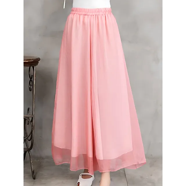 Women’s Wide Leg Chinos Pants Trousers Plain Wide Leg Baggy Full Length Micro-elastic Mid Waist Stylish Casual Valentine’s Day Daily Black White M L Summer Spring 49eda635636b2d2f3c9a2af4404b7ed9