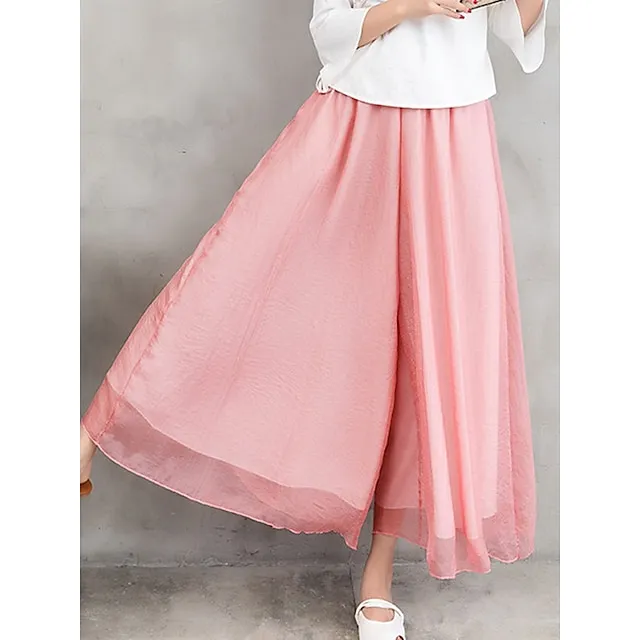 Women’s Wide Leg Chinos Pants Trousers Plain Wide Leg Baggy Full Length Micro-elastic Mid Waist Stylish Casual Valentine’s Day Daily Black White M L Summer Spring 90a64c824a5b94b3aecac7338192cdcb