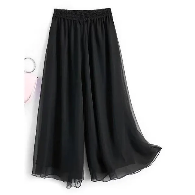 Women’s Wide Leg Chinos Pants Trousers Plain Wide Leg Baggy Full Length Micro-elastic Mid Waist Stylish Casual Valentine’s Day Daily Black White M L Summer Spring e08357706b492c9b118395d93fbb5e36