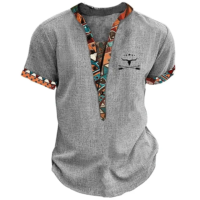 Men’s Henley Shirt Graphic Tribal Stand Collar Clothing Apparel 3D Print Outdoor Daily Short Sleeve Button Print Fashion Designer Basic 2824af9d288e635969d83e346cf38a6e