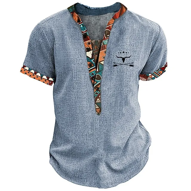 Men’s Henley Shirt Graphic Tribal Stand Collar Clothing Apparel 3D Print Outdoor Daily Short Sleeve Button Print Fashion Designer Basic 6be5d9b2a48ab9766d43090cd496a596