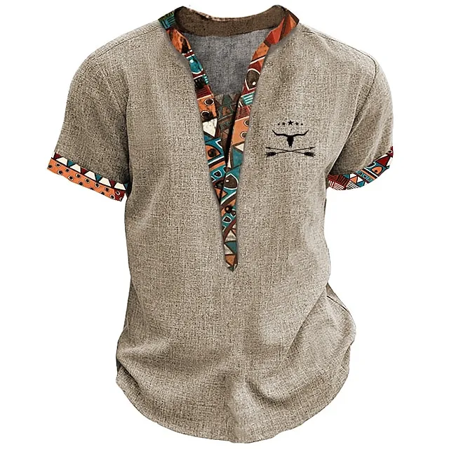 Men's Henley Shirt Graphic Tribal Stand Collar Clothing Apparel 3D Print Outdoor Daily Short Sleeve Button Print Fashion Designer Basic bfa9853bc91877dd22b8ceb4547af45e