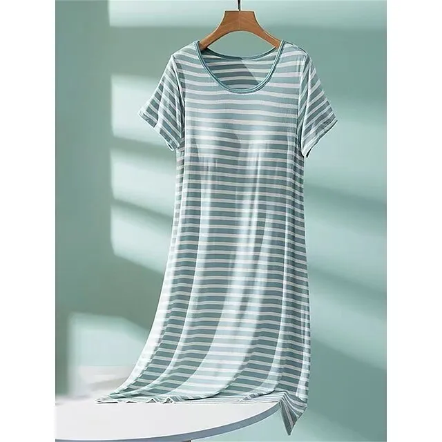 Women’s Pajamas Nightgown Nightshirt Dress Stripe Casual Comfort Soft Home Daily Bed Polyester Breathable Crew Neck Short Sleeve Summer Spring Black Pink c4182128be3b7c318a70856dbd8af5a9