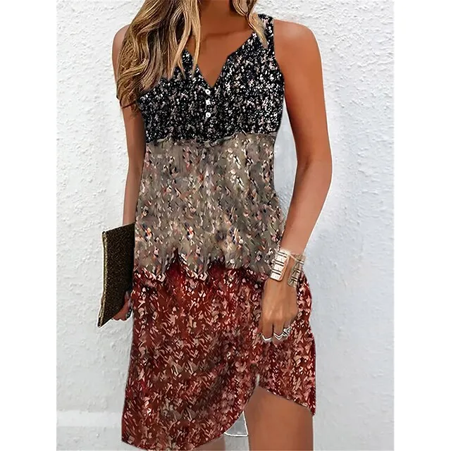 Women's Tank Dress Floral Dress Floral Ditsy Floral Print Button Split Neck Mini Dress Active Fashion Outdoor Daily Sleeveless Regular Fit Pink Wine Gray Summer Spring S M L XL XXL 8b49d35025f9568c201a3ac93f46fb3f
