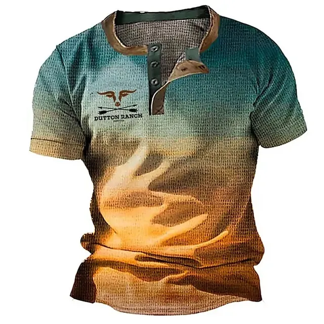 Men's Waffle Henley Shirt Graphic Color Block Letter Henley Clothing Apparel 3D Print Outdoor Daily Short Sleeve Button Fashion Designer Basic da263598ba45963ab50aa2a9a5c57cc3