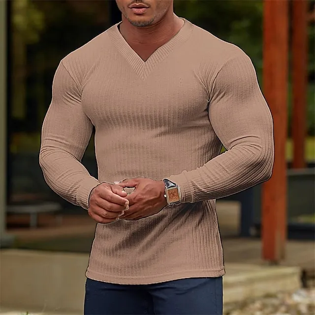 Men’s T shirt Tee Tee Top Plain Pit Strip V Neck Street Vacation Long Sleeve Clothing Apparel Fashion Designer Basic 2f5dfaec65e6c3e5c69bb0091394fb9f