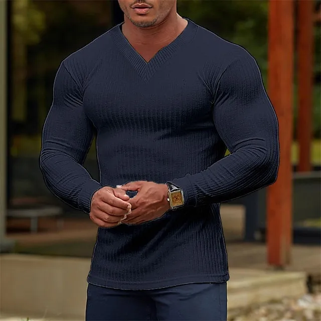 Men’s T shirt Tee Tee Top Plain Pit Strip V Neck Street Vacation Long Sleeve Clothing Apparel Fashion Designer Basic 6c5cc249367492295528847ad32bec45