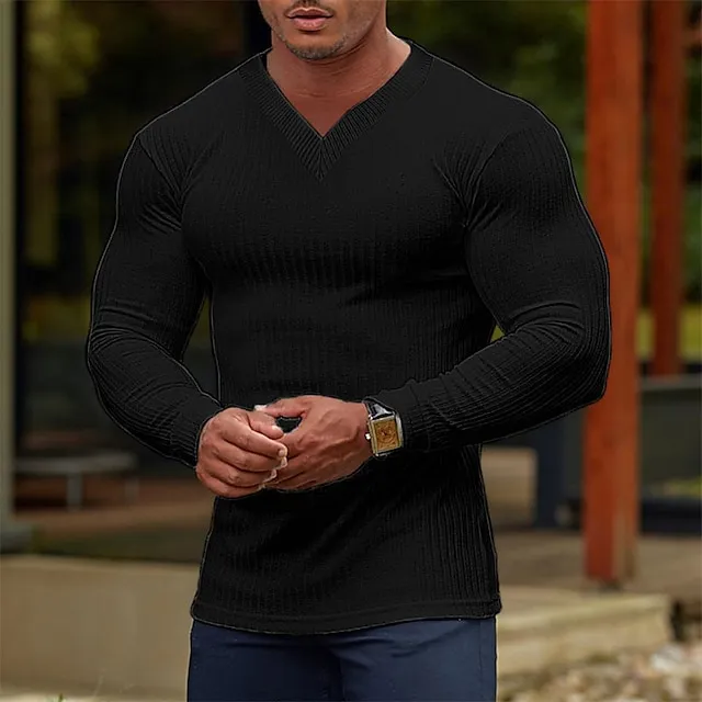 Men’s T shirt Tee Tee Top Plain Pit Strip V Neck Street Vacation Long Sleeve Clothing Apparel Fashion Designer Basic 7c92173eabc1adfe747dbfae4a96615c