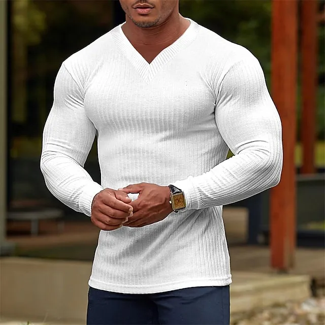 Men's T shirt Tee Tee Top Plain Pit Strip V Neck Street Vacation Long Sleeve Clothing Apparel Fashion Designer Basic 8ab12ae1c50cdc4bf7e917ce62187007