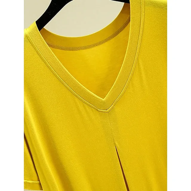Women’s Pajamas Nightgown Nightshirt Dress Pure Color Simple Casual Soft Home Daily Bed Modal Breathable V Wire Short Sleeve Summer Fall Lake blue Black 6d395a66733fdbd376604f1735f02f7a