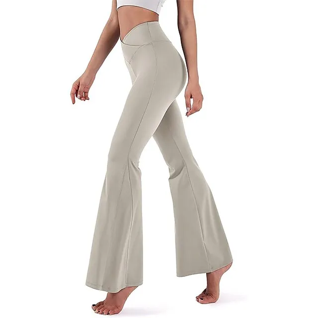 Women’s Bootcut Bell Bottom Pants Trousers Plain High Cut Full Length High Elasticity High Waist Fashion Streetwear Street Causal rice white Wine S M Summer Fall 101ccab27a6ca03e78a597b45a5456f5