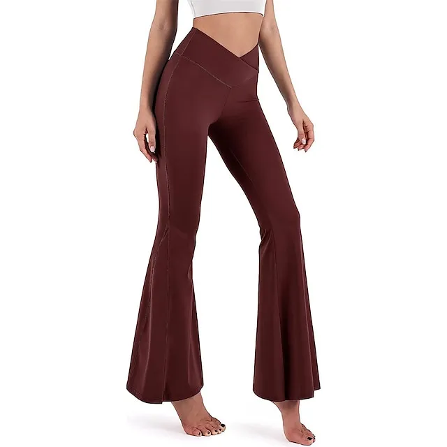 Women’s Bootcut Bell Bottom Pants Trousers Plain High Cut Full Length High Elasticity High Waist Fashion Streetwear Street Causal rice white Wine S M Summer Fall 2b66be93f8b164b2916d540a580eda02