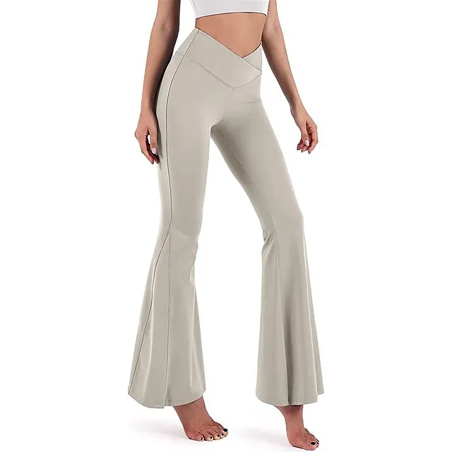 Women’s Bootcut Bell Bottom Pants Trousers Plain High Cut Full Length High Elasticity High Waist Fashion Streetwear Street Causal rice white Wine S M Summer Fall 3a66a6223605f9070d0c7a2762375516