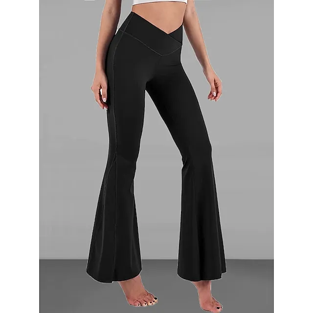 Women's Bootcut Bell Bottom Pants Trousers Plain High Cut Full Length High Elasticity High Waist Fashion Streetwear Street Causal rice white Wine S M Summer Fall 49fa510eac79a52fd706436eb54eafb7