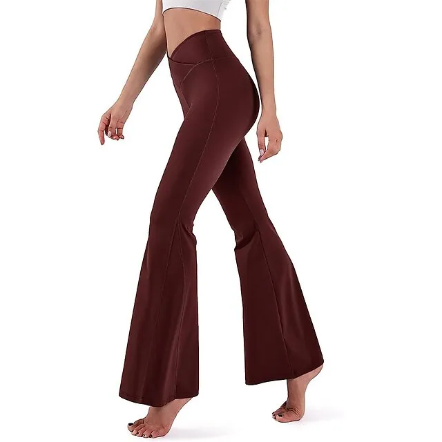 Women’s Bootcut Bell Bottom Pants Trousers Plain High Cut Full Length High Elasticity High Waist Fashion Streetwear Street Causal rice white Wine S M Summer Fall 73adbf75487cfac303290f024cad6238