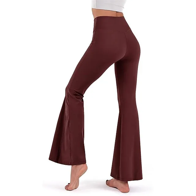 Women’s Bootcut Bell Bottom Pants Trousers Plain High Cut Full Length High Elasticity High Waist Fashion Streetwear Street Causal rice white Wine S M Summer Fall 9ffceb7ad7e077846763db9241012fcc