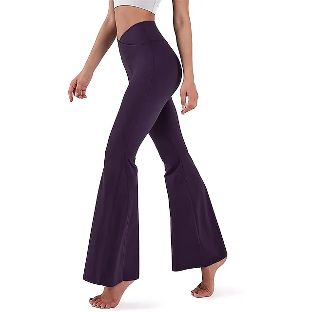 Women’s Bootcut Bell Bottom Pants Trousers Plain High Cut Full Length High Elasticity High Waist Fashion Streetwear Street Causal rice white Wine S M Summer Fall be6a1cd191564aa643e08eac45e1449b