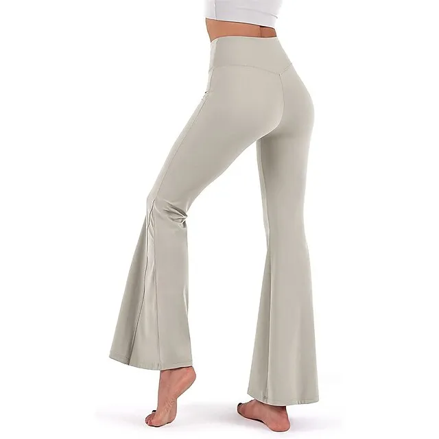 Women’s Bootcut Bell Bottom Pants Trousers Plain High Cut Full Length High Elasticity High Waist Fashion Streetwear Street Causal rice white Wine S M Summer Fall c5c0bfd2ee56b7e383819c30269a4b6c