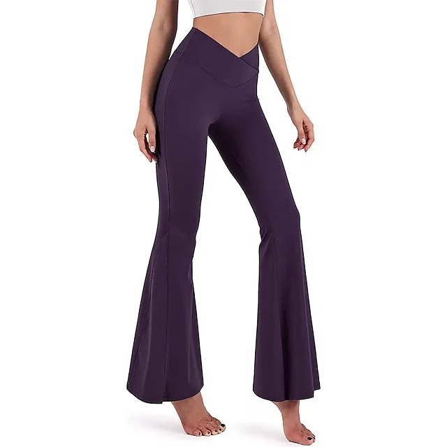 Women’s Bootcut Bell Bottom Pants Trousers Plain High Cut Full Length High Elasticity High Waist Fashion Streetwear Street Causal rice white Wine S M Summer Fall c77aa8b2b5e01c98f82b31d09c69a7ed