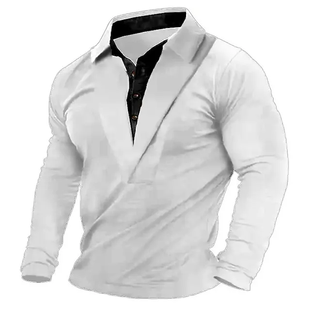 Men’s Henley Shirt Tee Top Color Block Lapel Street Vacation Long Sleeve Patchwork Clothing Apparel Fashion Designer Basic 57489162a18cb64c80315982ce5ed55e