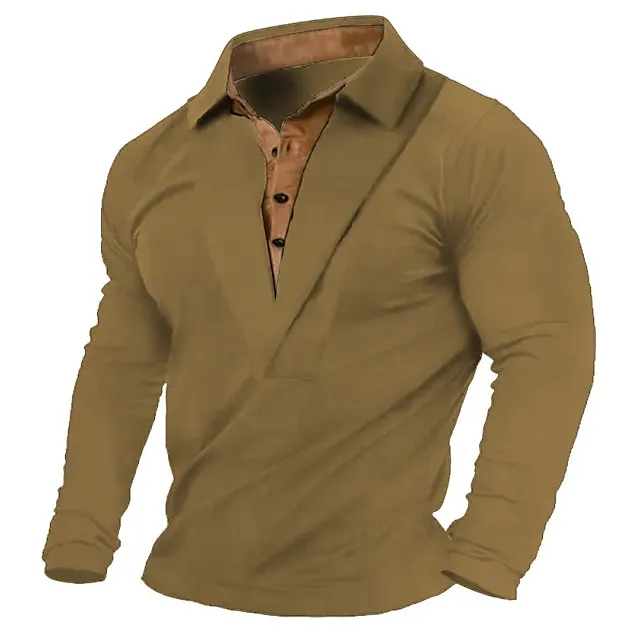 Men’s Henley Shirt Tee Top Color Block Lapel Street Vacation Long Sleeve Patchwork Clothing Apparel Fashion Designer Basic 6054cb36eb9b252b3a4fd0ef402a6bd4